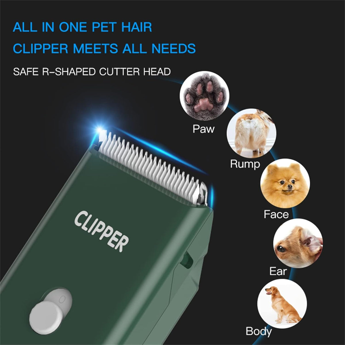 Professional Household Waterproof Low Noise Pet Hair Clippers - Ap005-green - image 2