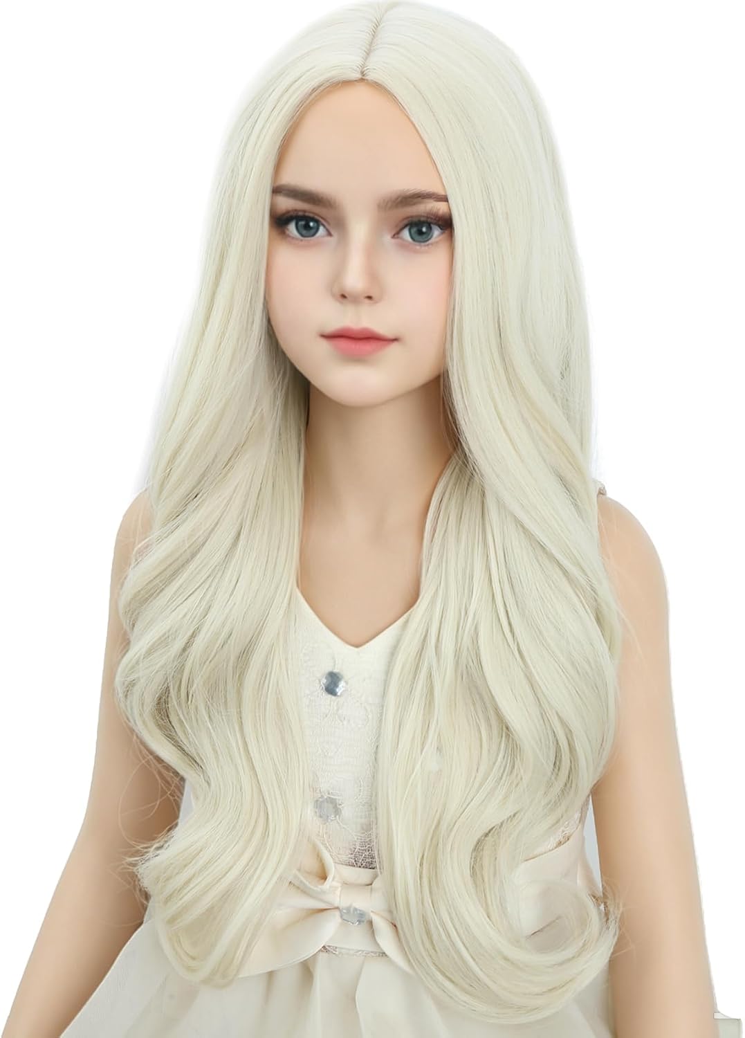 DUDUWIG long black wavy curly middle part wig for kids with wig cap - view 30