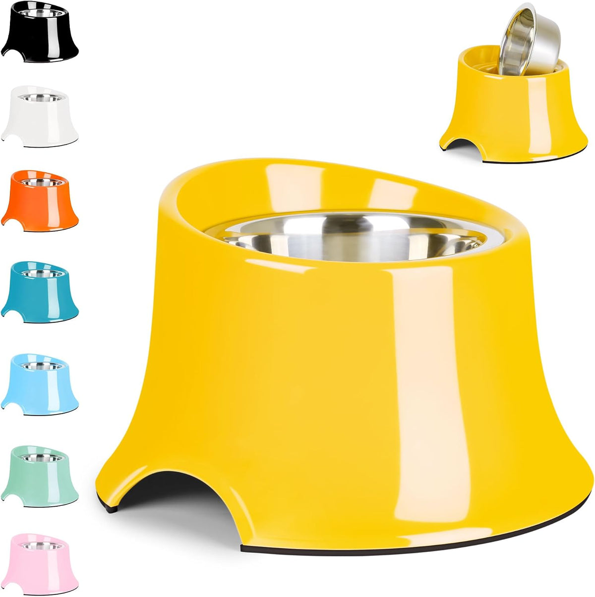 Tilted Elevated Dog Bowls Non-Slip & Non-Spill Pet Feeder - L/3 Cup / Yellow