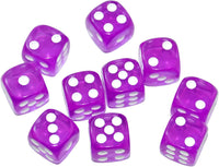 SmartDealsPro 10-Pack D6 Six Sided 16mm Transparent Dice Die for DND - Purple Translucent