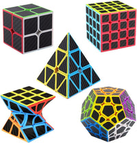 Megaminx Cube, Roxenda 3x3x3 Pentagonal Speed Cube Dodecahedron Magic Cube Puzzle Toy – Fun for Kids & Family - 5 Pack Carbon Fiber