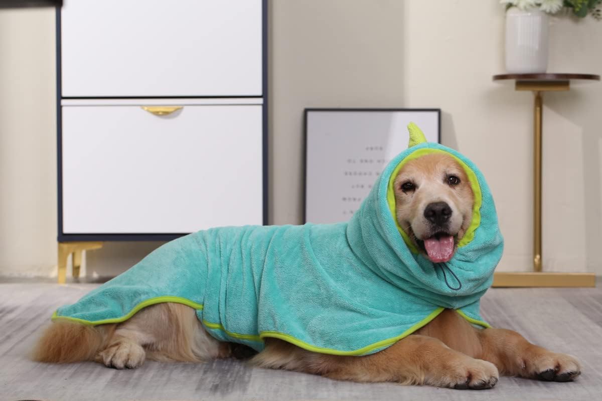 Pawyee Super Soft Fast-Drying Dog Towel with Drying Gloves for Cold - X-Large / Blue Dino - image 2