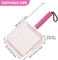 Cat Litter Scoop, 2-in-1 Detachable Ergonomic Handle, Metal, Bar Grid Shape with Suspendable Cord (Pink)