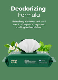 Earth Rated Dog Wipes for Paws & Butt, Deodorizing - White Tea Basil / 200 Grooming Wipes - image 3