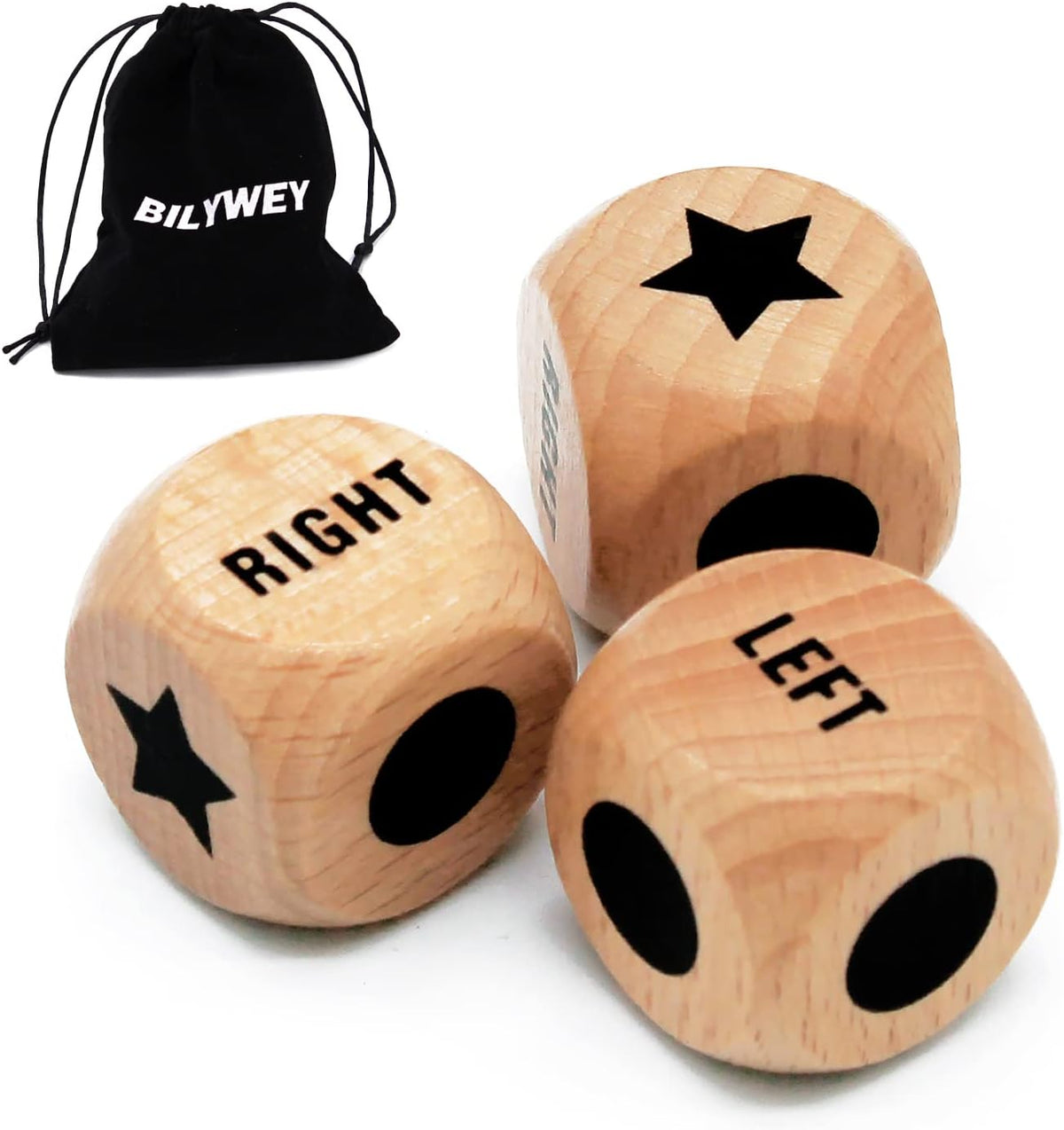 Bilywey 3pcs Left Right Game Dice 1 inch Beech Wood Dices - 3pcs Woden dice