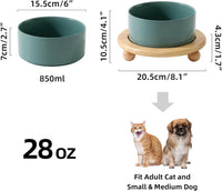 Cat Bowls Set of Two, 5.1” Ceramic Cat Food Bowls - Dark Green / Bowl+Tray - 6.1" - image 4