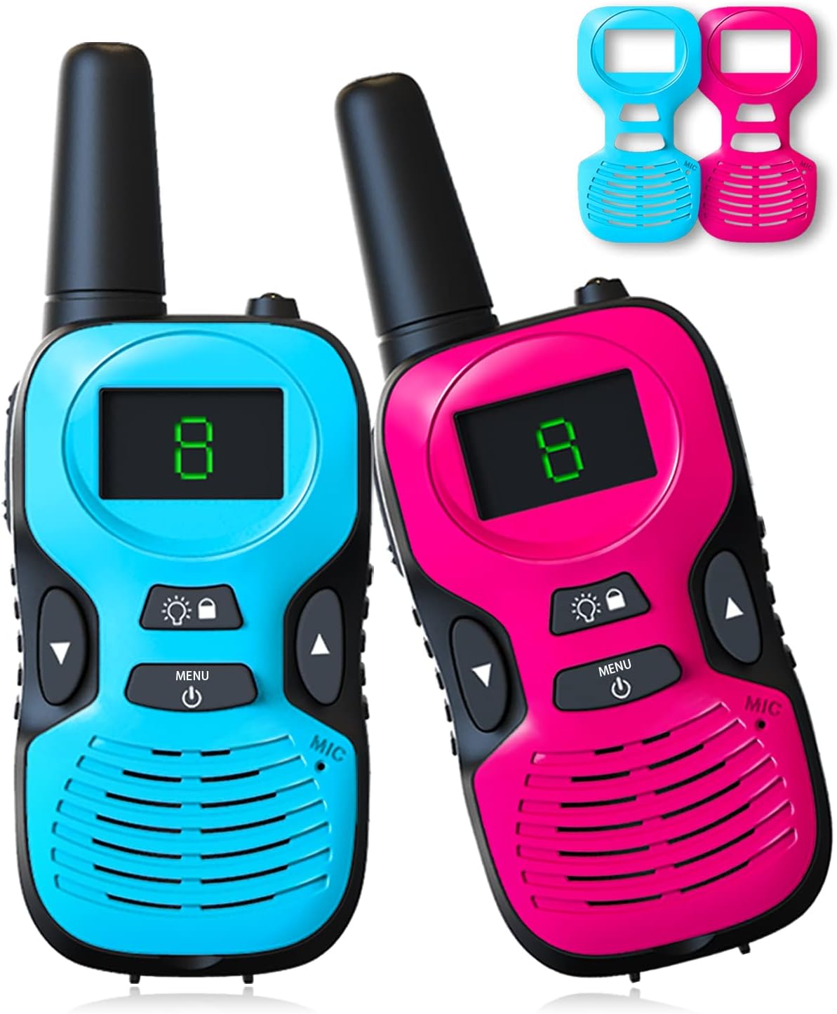 Walkie Talkies for Kids Long Range: 4 Pack 4-Color Replaceable Back - Blue Red