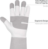 HANDLANDY Long Gardening Gloves for Men & Women, Thorn Proof Rose Pruning Gloves Leather Gauntlets Garden Glove Yard Work Glove (Small, Grey)
