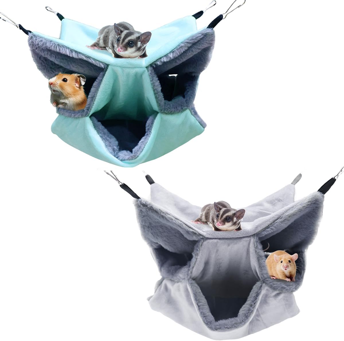 LYART Sugar Glider Pouch Hammock Bed Bedding - 3.Grey+Mint