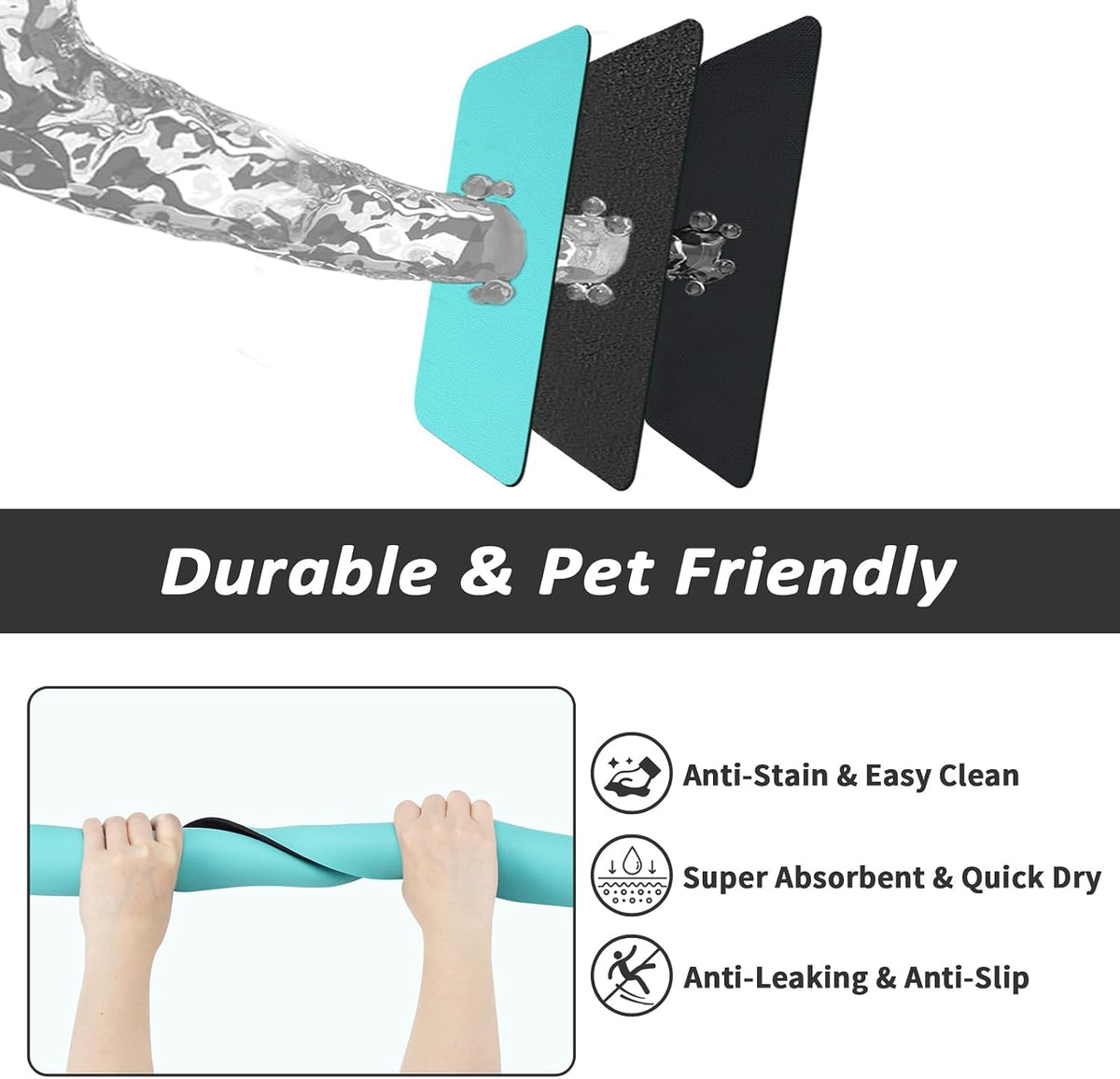 HotLive Dog Food Mat, Absorbent Cat Mat for Food and Water - Teal / 24"L x 16"W - image 4