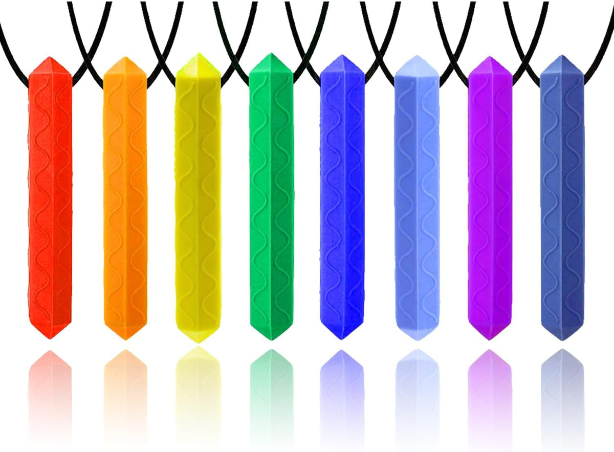 8 Pack Chew Necklaces for Sensory Kids - Red,Blue,Orange,Yellow, Green, Gray, Baby Blue, Purple