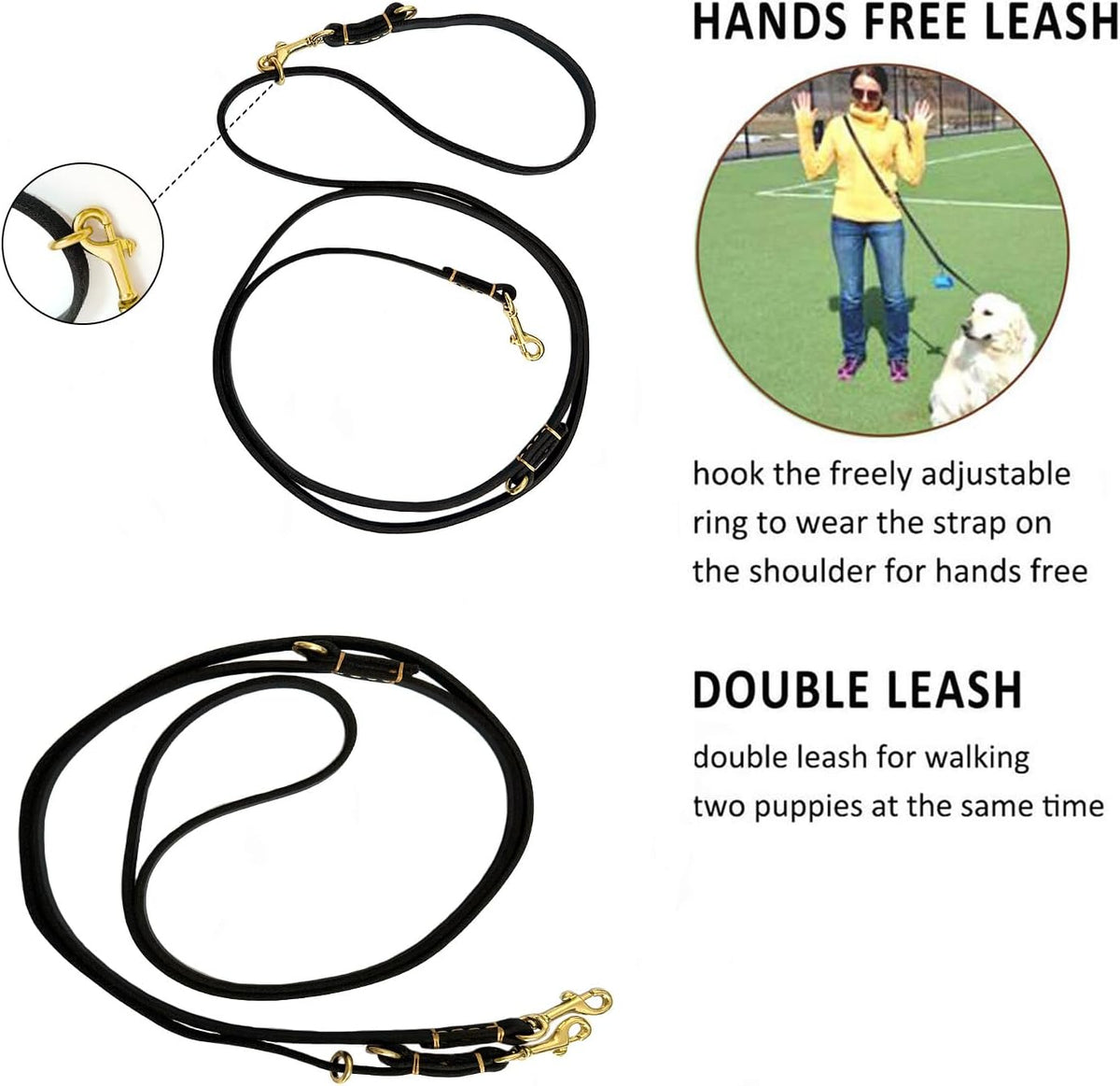 Multi Function 8ft Leather Dog Leash - Black / 8ft*3/8inch - image 2
