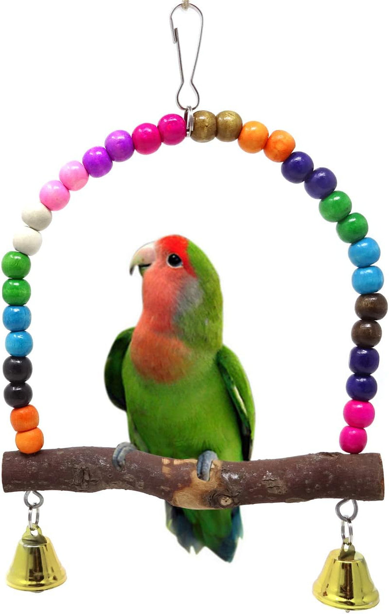 Honbay Wooden Bird Swing Perch Parrot Hanging Toy for Small Sized