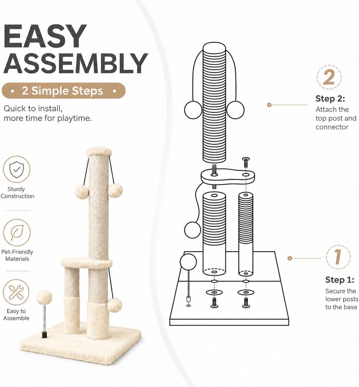 Dimaka Tall Cat Scratching Post - Beige - image 4