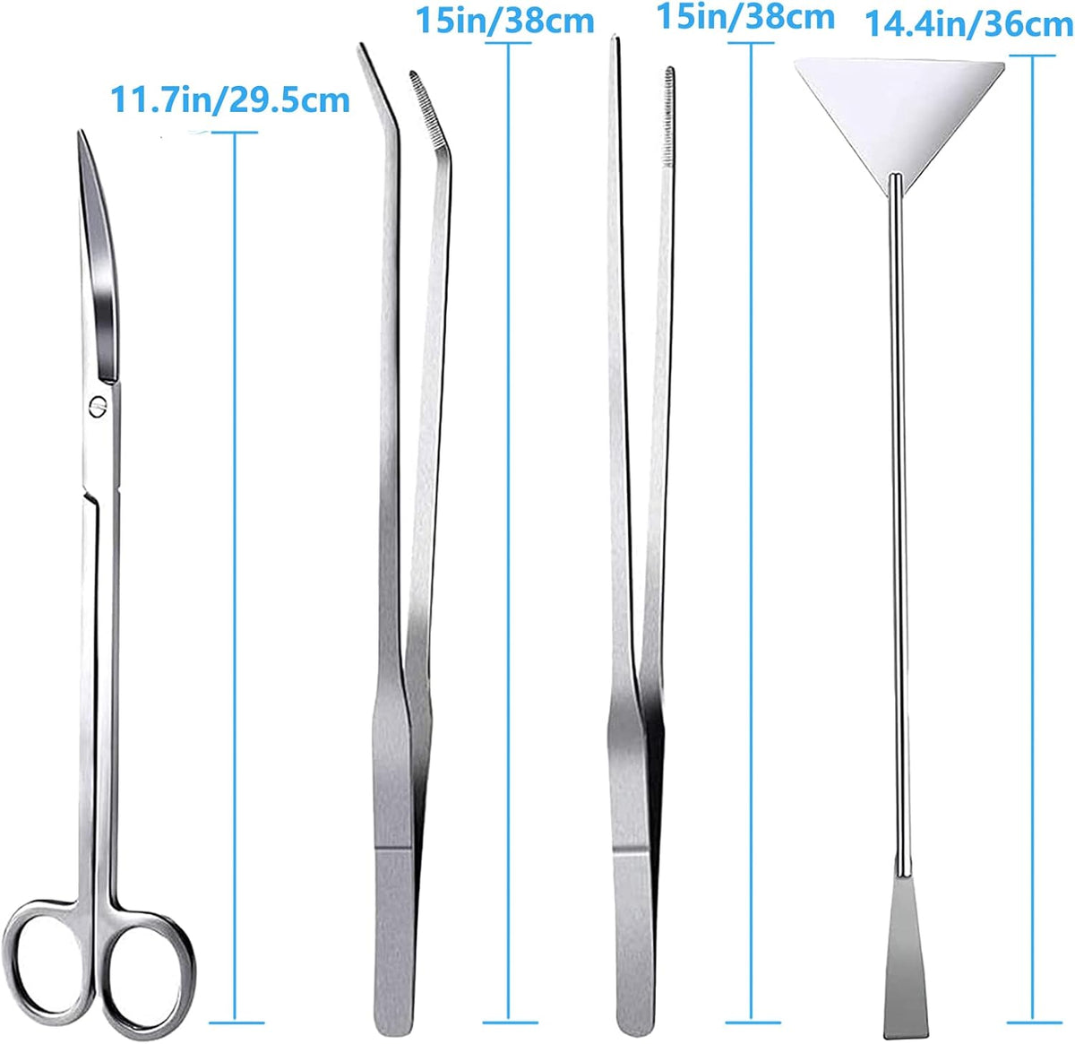 15in Aquascaping Tools, 4 in 1 Long Aquarium Tweezers Scissors Spatula, Stainless Steel Aquatic - image 2
