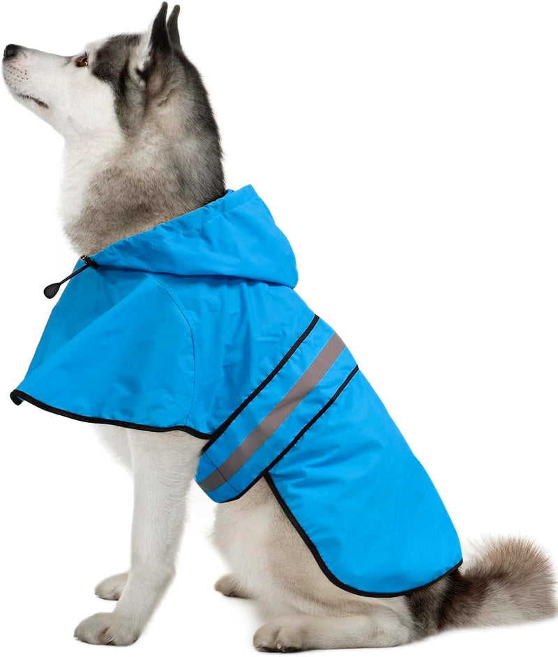 Weesiber Dog Raincoat, Adjustable Waterproof Dog Rain Jacket Poncho with Reflective Strip and Leash - X-Large / Blue