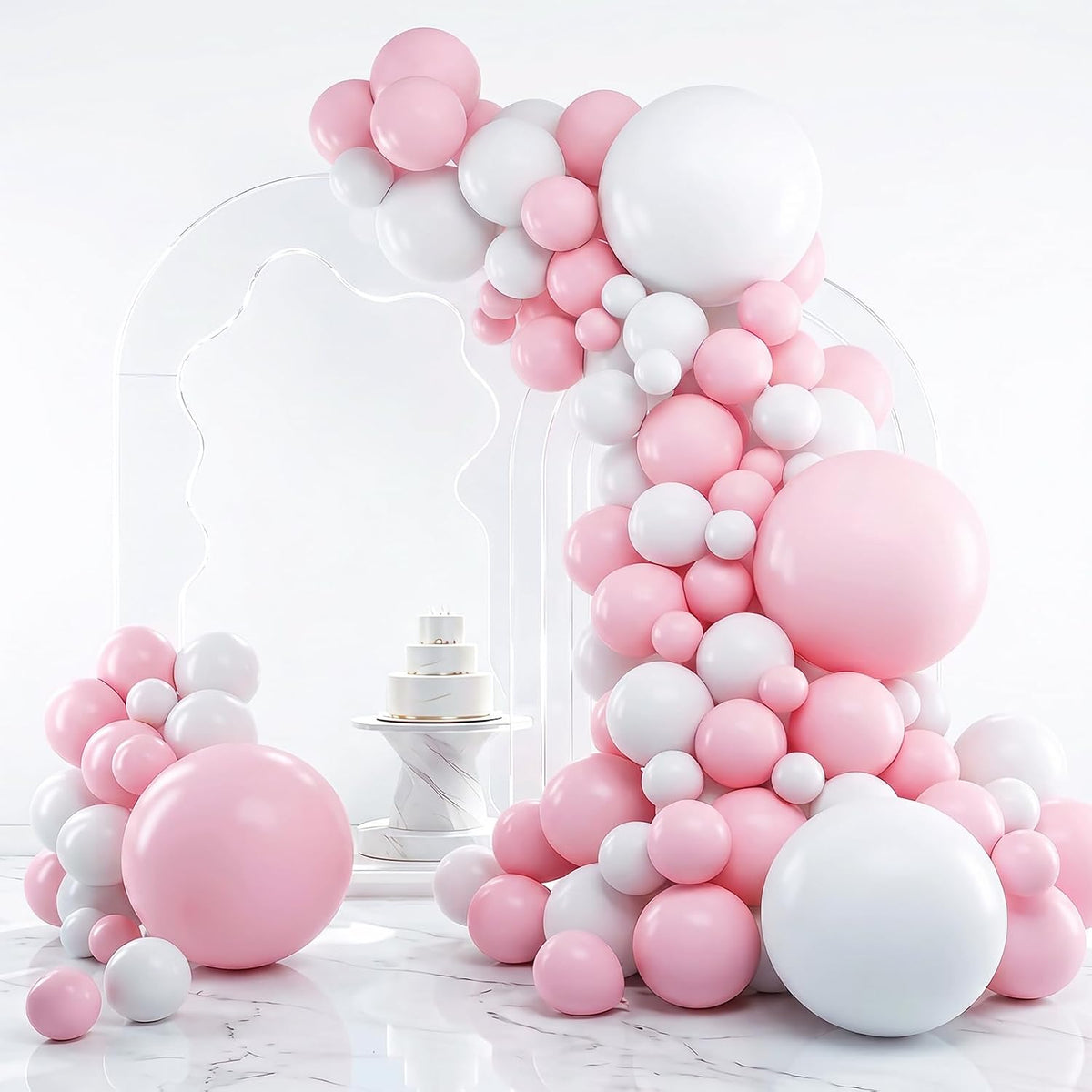 RUBFAC Gold Balloons Different Sizes Chrome Gold Balloon Arch Kit - White Pink