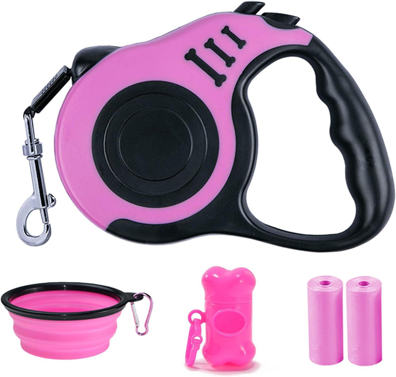 Retractable Dog Leash, 10 FT Dog Leash for Small Medium Dogs up to 22lbs, Pet Tape with Anti Slip - 16ft (for Dogs Up to 33lbs) / Pink