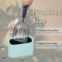 Aluminum Cat Litter Scoop in Holder, Non-Stick Cat Poop Scooper with Holder, Fast Sifting Kitten Poop Lifter and Caddy (Blue)