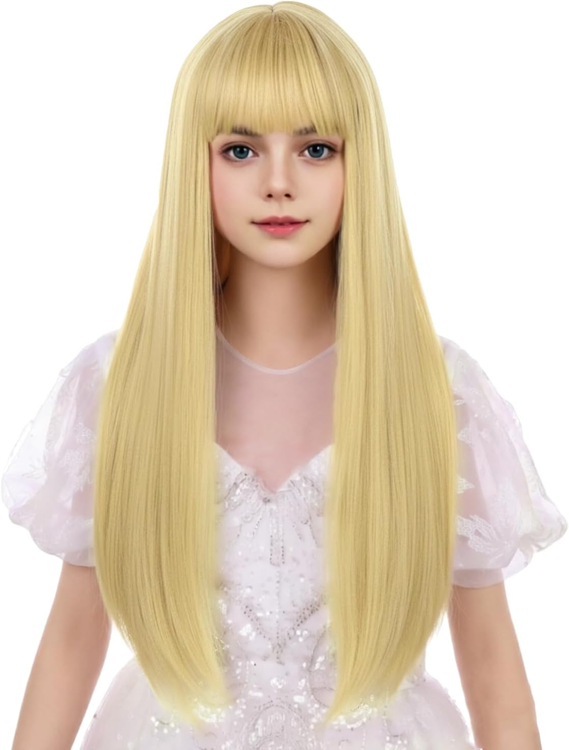 WAVELNM kids long straight black wig with hot pink highlights and bangs - view 20