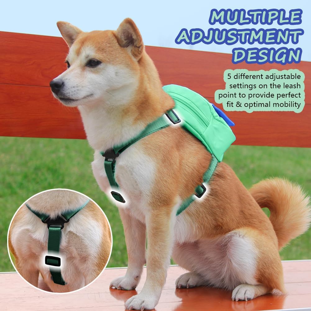 Dog Backpack Harness with Leash - Medium / Green - image 3
