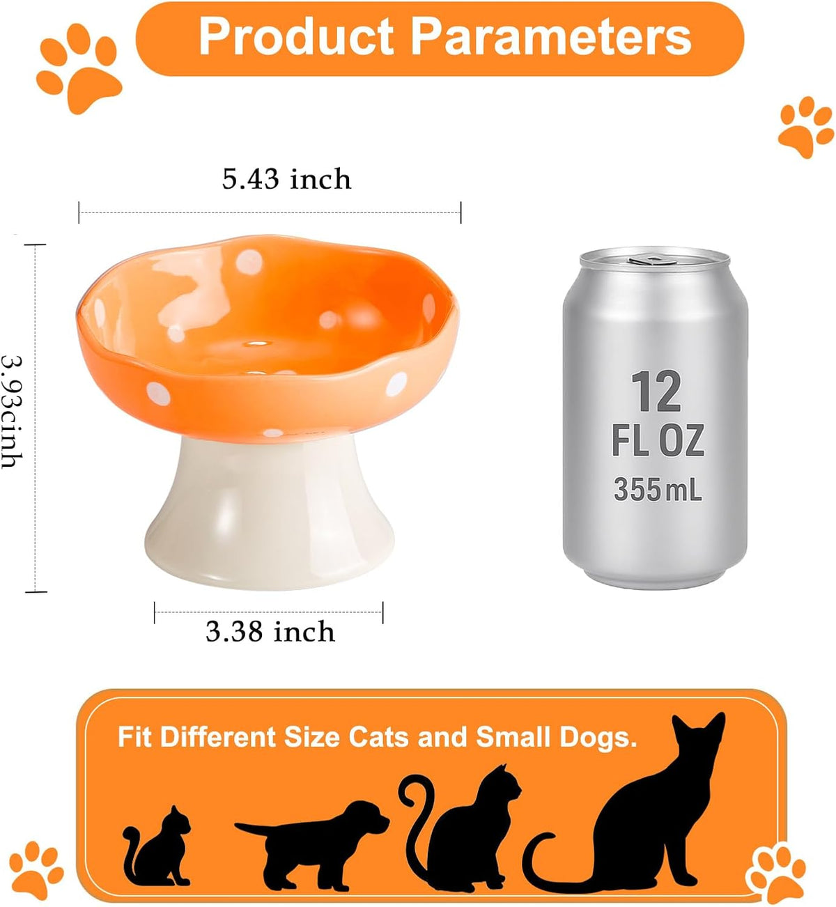 Red Mushroom Cat Bowl, Elevated Ceramic Bowl for Cats – Essentials for Cats - Orange - image 2