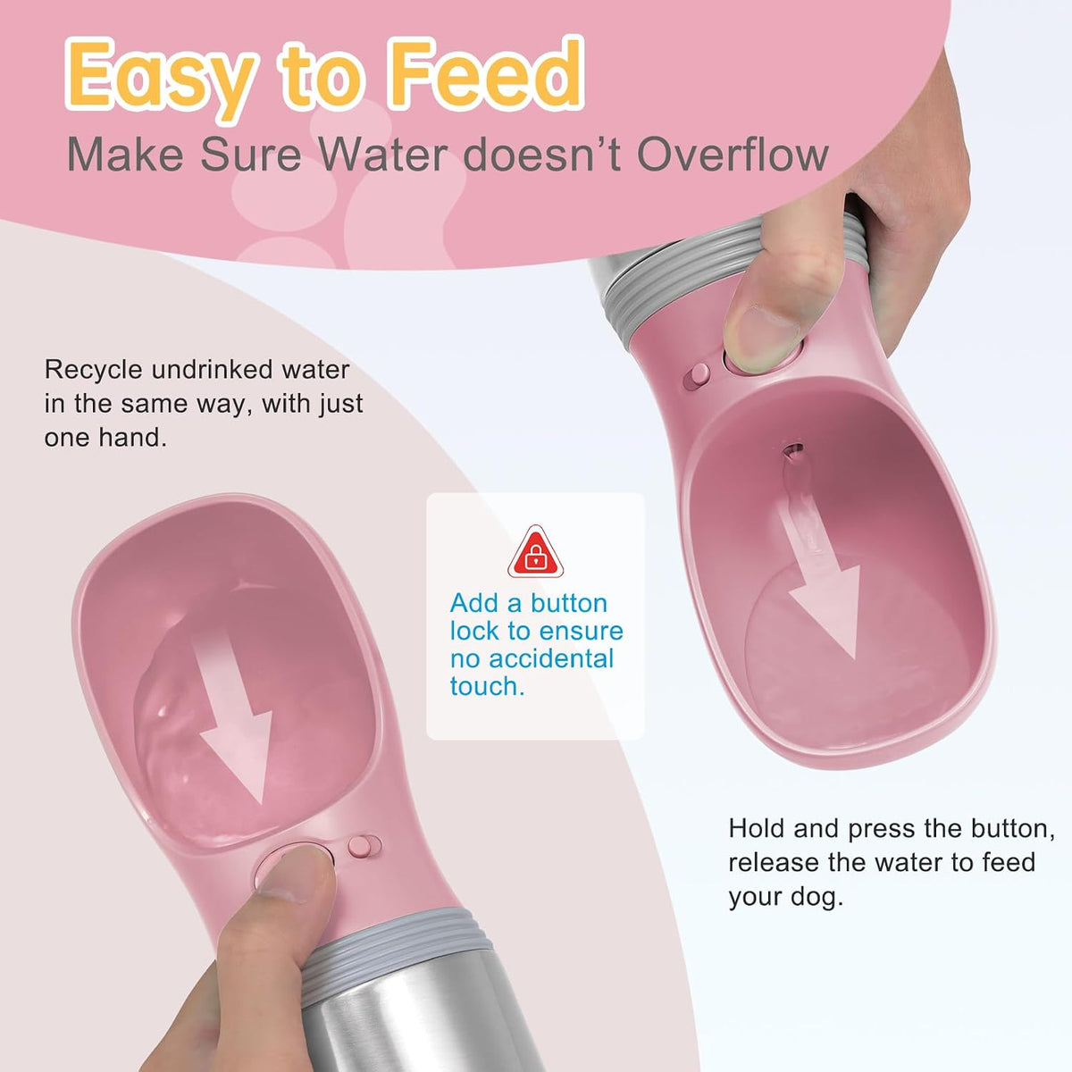 Portable Dog Water Bottle - Button switch / 14 OZ - Pink - image 4