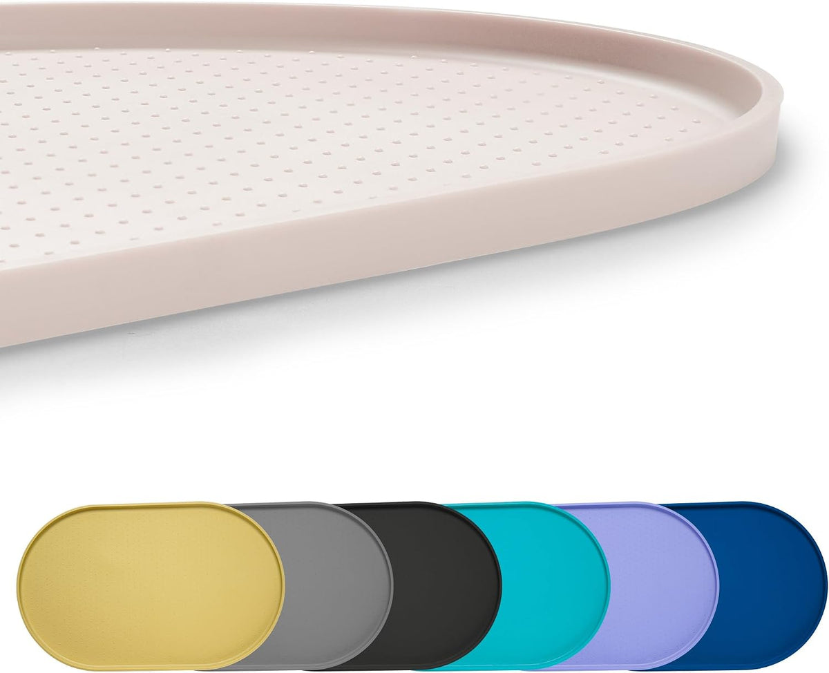 100% Waterproof 0.5" Raised Edge BPA Free Silicone Dog Food Mat - 32x24x1.0 Inch / White Sand