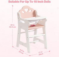 ROBOTIME wooden doll high chair with tray, footrest and flower shaped back in white and pink - view 6