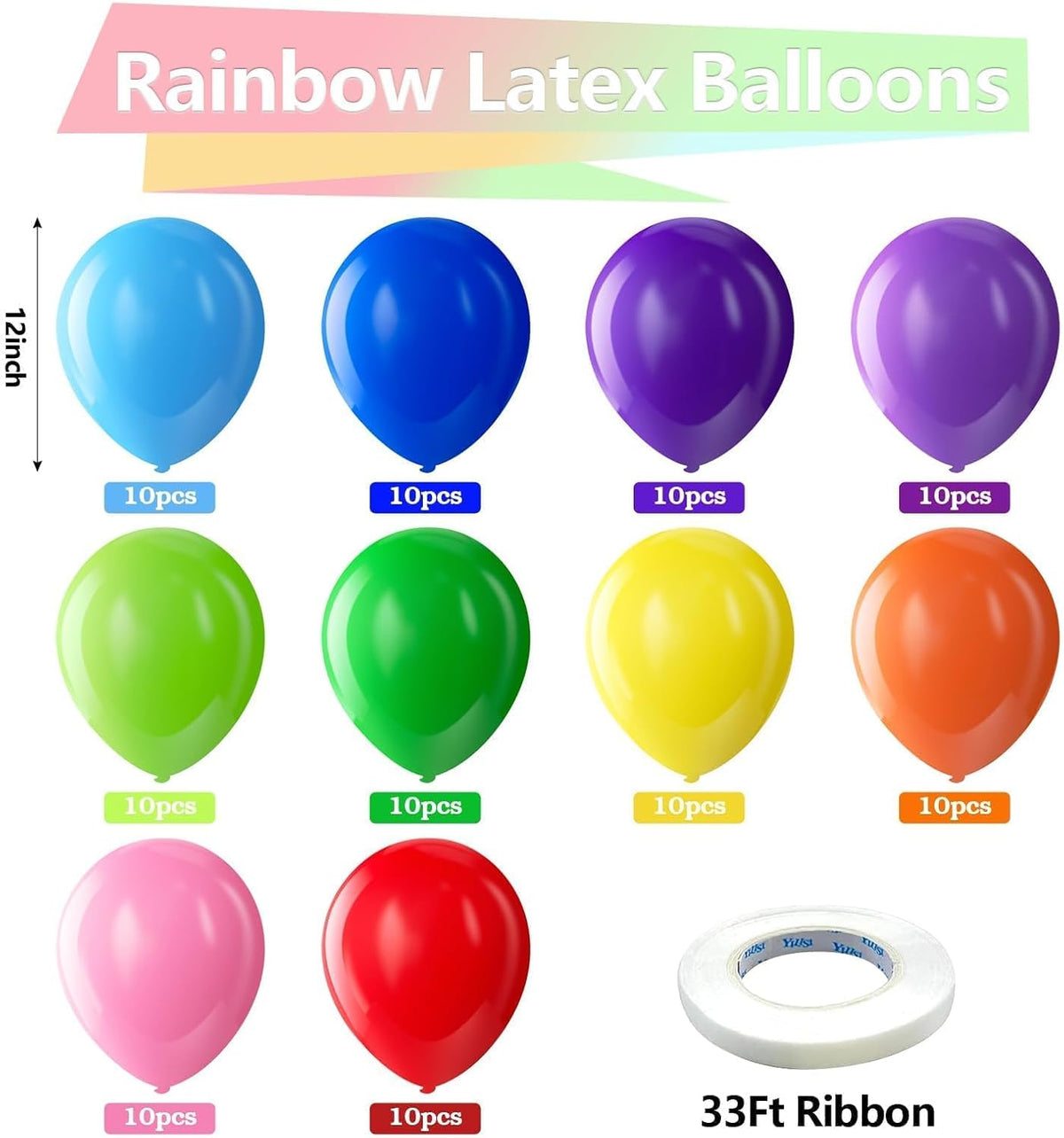 Bezente Assorted Latex Rainbow Balloons 100 Pack 12 inch – Fun for Kids & Family - 01-assorted-g01 / 12inch (Normal) - image 2