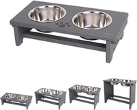 HTB Elevated Dog Bowls,Raised Dog Bowl Stand with 2 Stainless Steel Bowls,Elevated Raised Dog Bowls - small-4“tall,21 Oz bowl / Grey