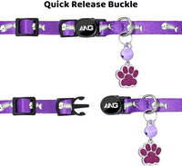 Personalized Breakaway Cat Collars Glow-in-The-Dark with ID Tag, Bell - Safety Quick - Release, Customizable for Female Male Kittens & Cats (Purple)