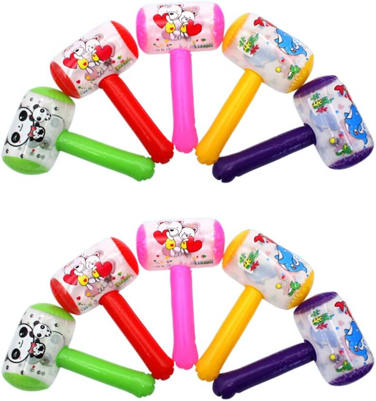 NUOBESTY 10 pack inflatable cartoon hammer toys with bells in assorted animal prints