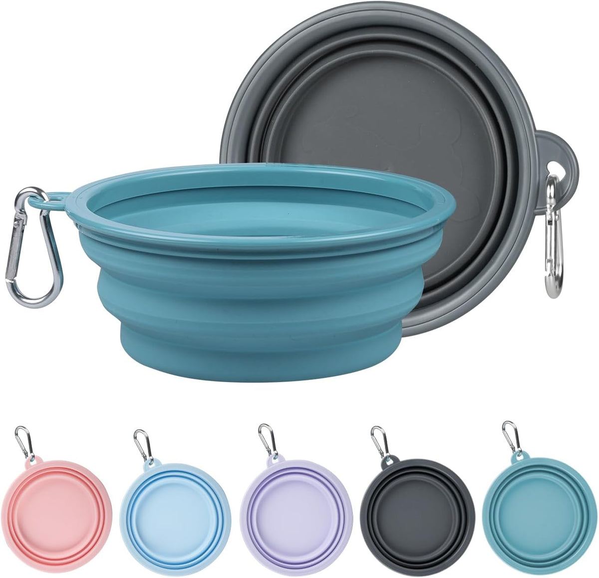 Kytely Collapsible Dog Bowls Medium - Lake Blue & Grey / Small