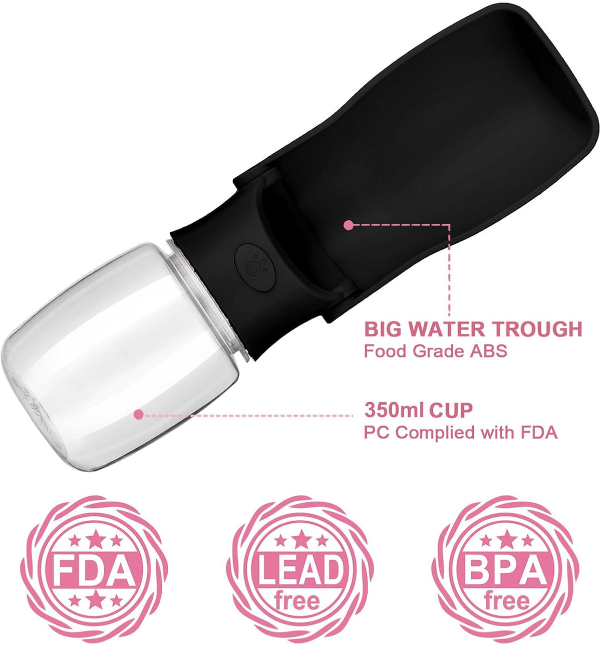 Portable Dog Water Bottle - Black / 12oz - image 2