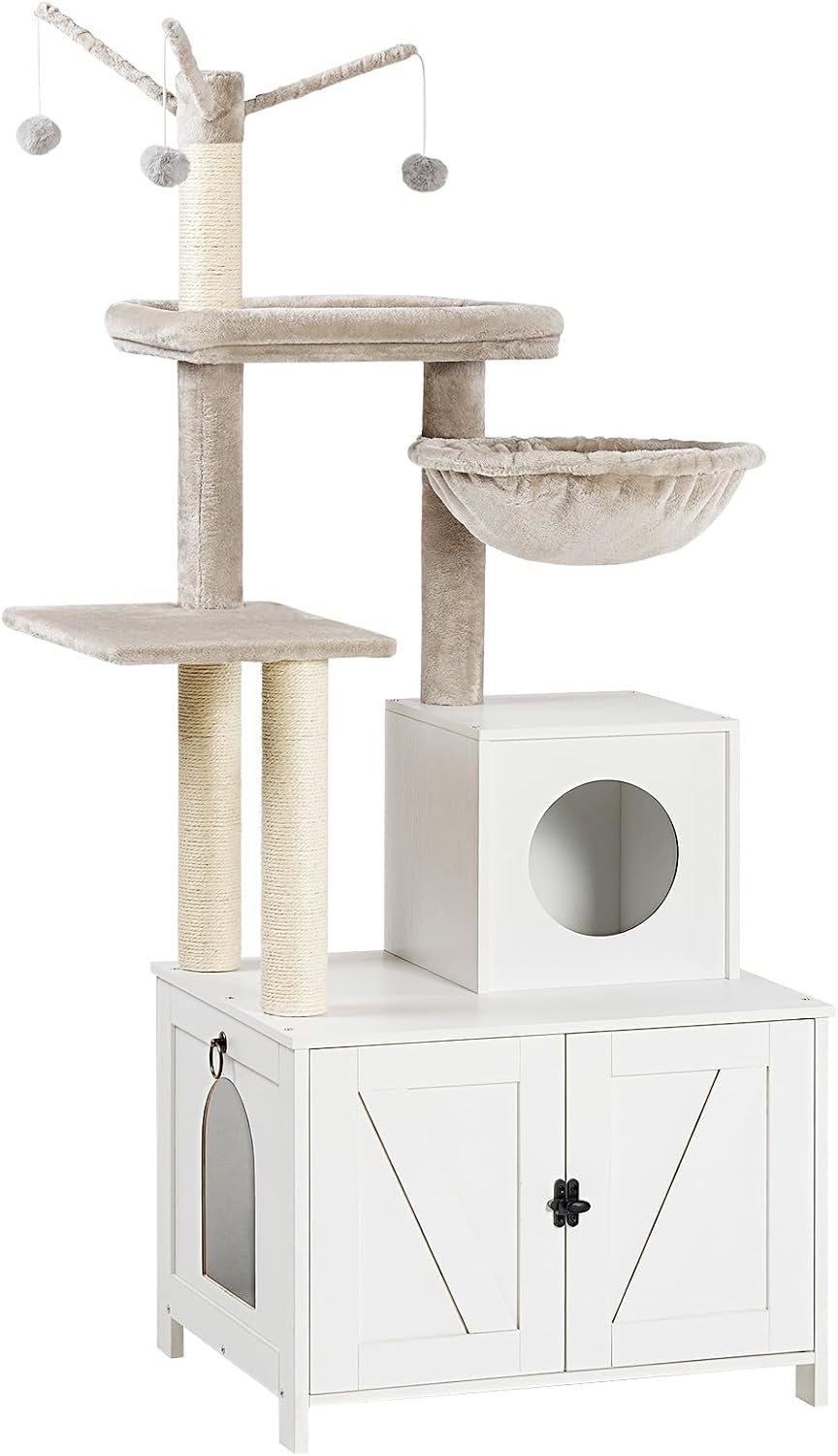 HOOBRO Cat Tree Tower with Litter Box Enclosure Indoor - White