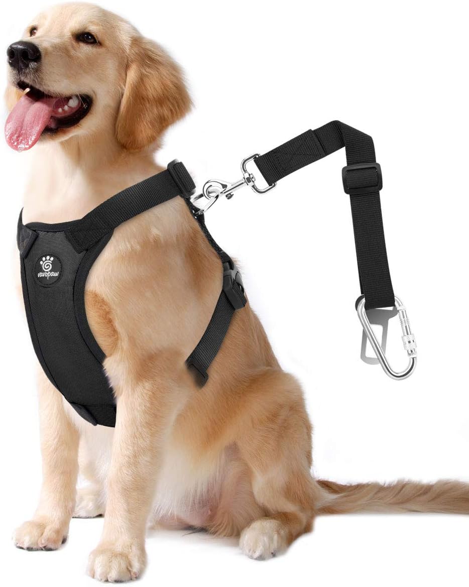 Dog Seat Belt Vest Harness for Car - Black / L (Chest: 22-32.3", Neck: 16.9-26")
