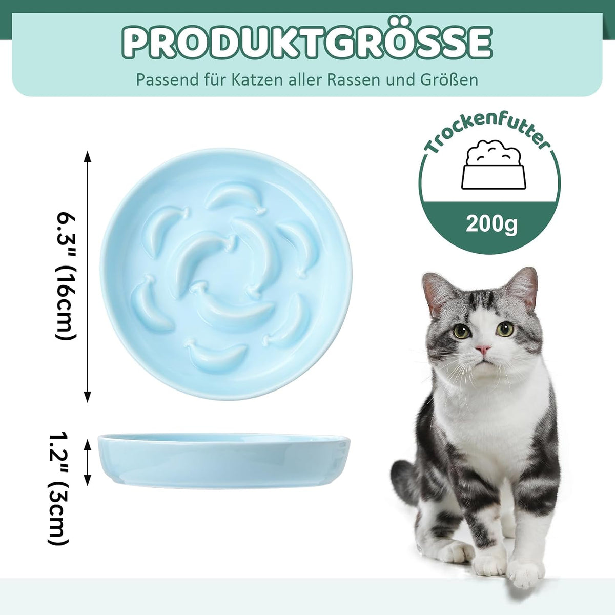 Ceramic Slow Feeder Cat Bowl - Blue / 1.2"H Standard - image 2