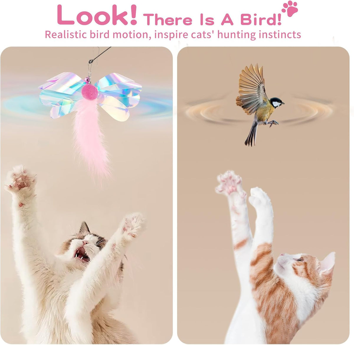 Pawaboo Cat Feather Wand Interactive Toy - Pink Butterfly - image 4
