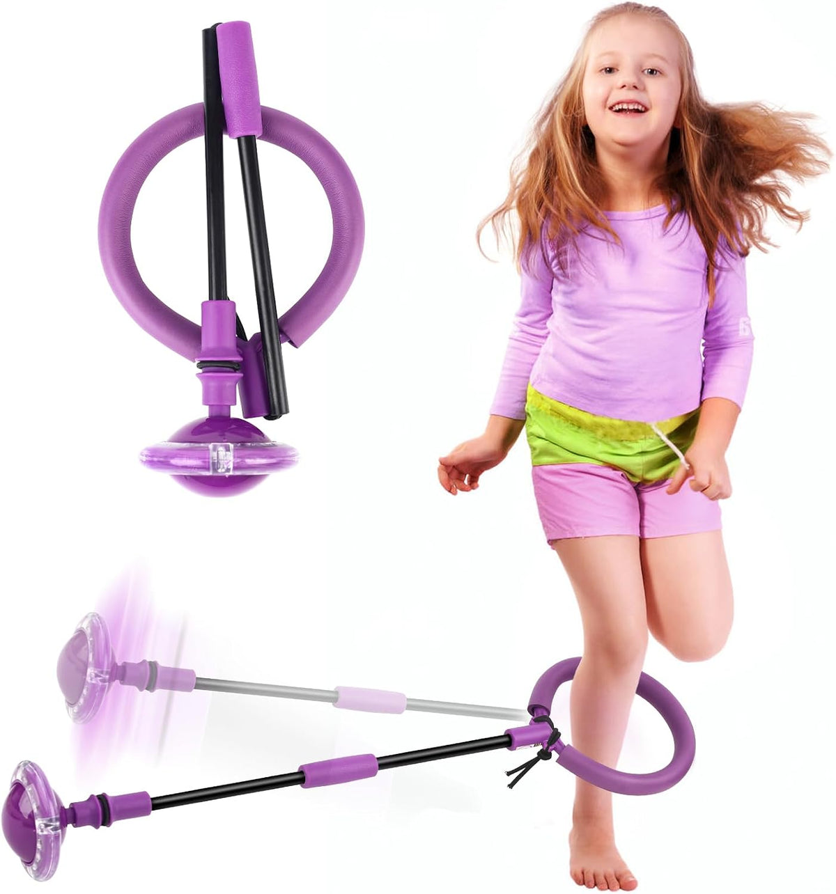 Hewog Skip Ball, Portable Foldable Colorful Flash Wheel Swing Ball, Kids Toys for Girls & Boys - Purple