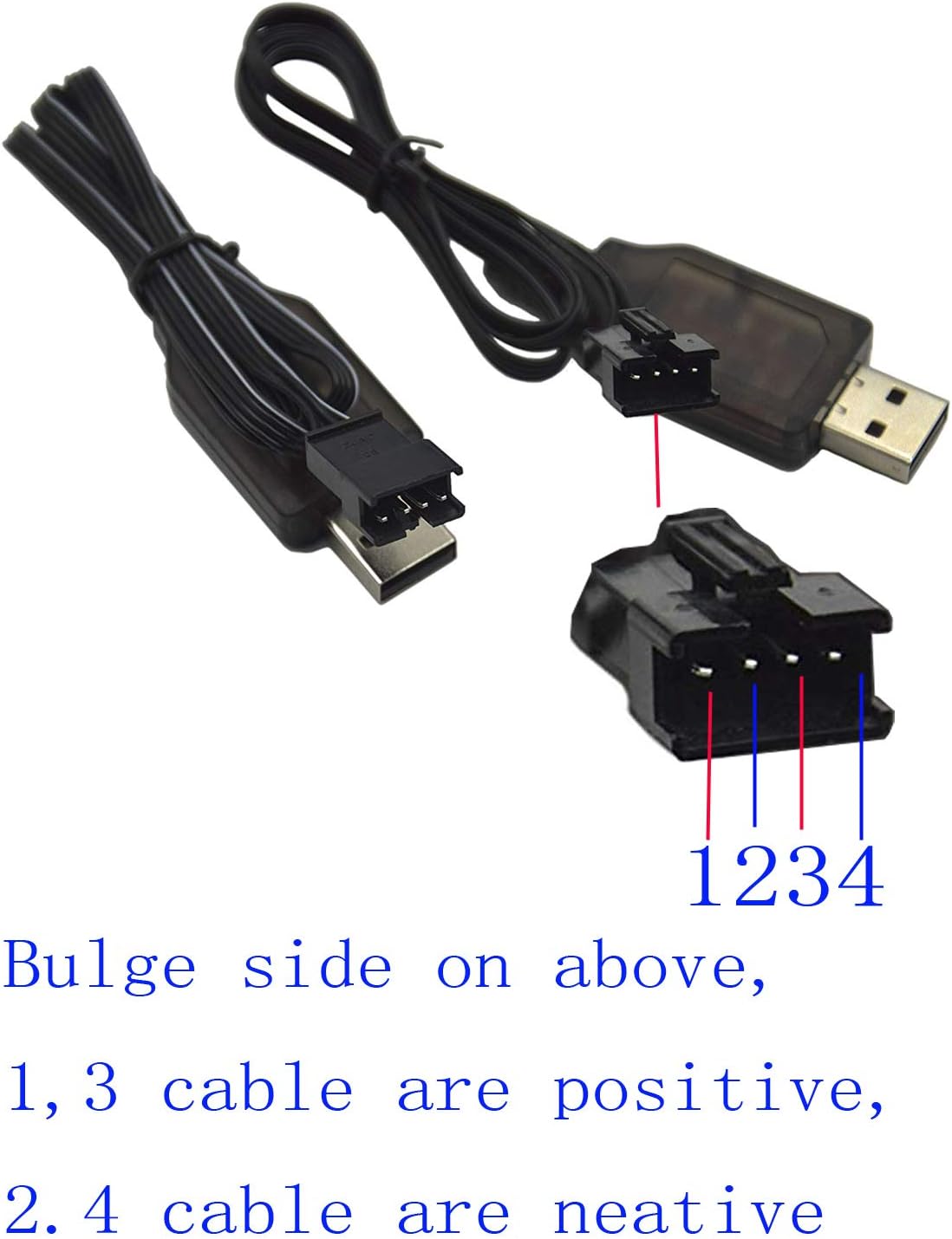 Blomiky 2-pack 7.4V USB RC boat battery charger cables with SM-4P 4-pin plug - view 2