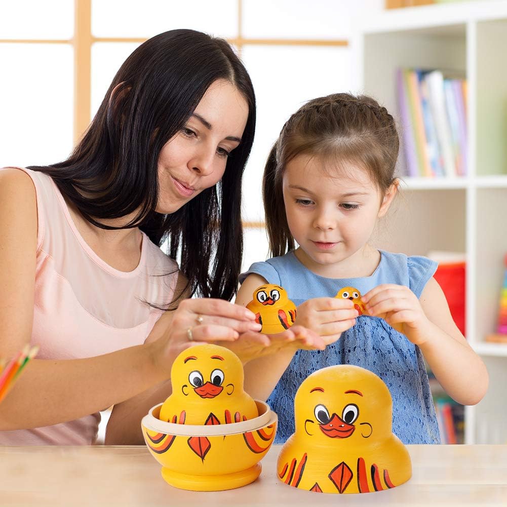 JACE wooden yellow duck nesting dolls, 10-piece hand-painted matryoshka set - view 2