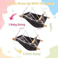 Tislly indoor outdoor baby swing in grey cotton with beech wood frame and 5-point belt - view 5