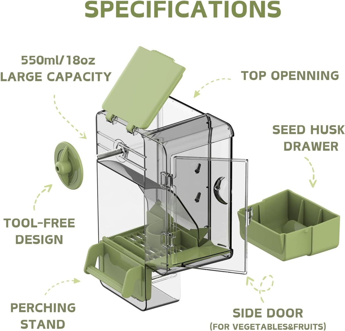 Automatic Bird Feeder, Bird Cage Feeder with Perch Multi-Functional Holder for Fruits Vegetables - Green - image 2