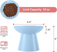 Extra Wide Elevated Ceramic Cat Bowl, 6.2" Shallow Dish for Whisker Fatigue Relief, 5" Height for Easy Feeding, Durable Raised Cat Food Bowls, Pack of 2, Blue