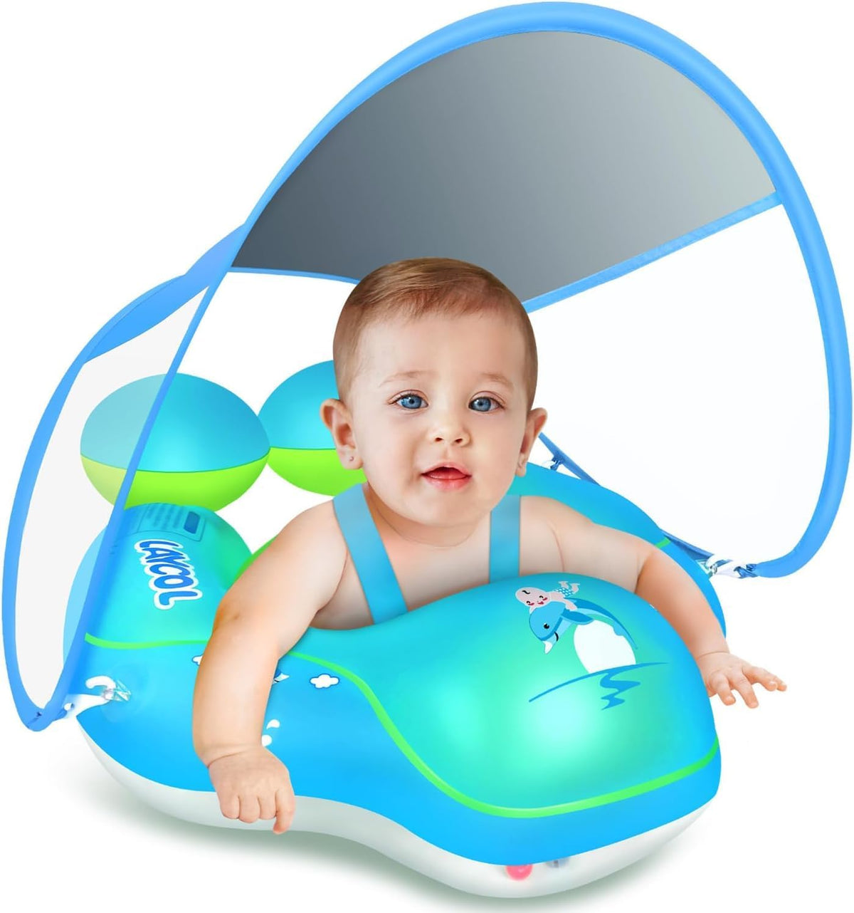 Baby Pool Float with Canopy UPF50+ - Baby Blue / X-Large