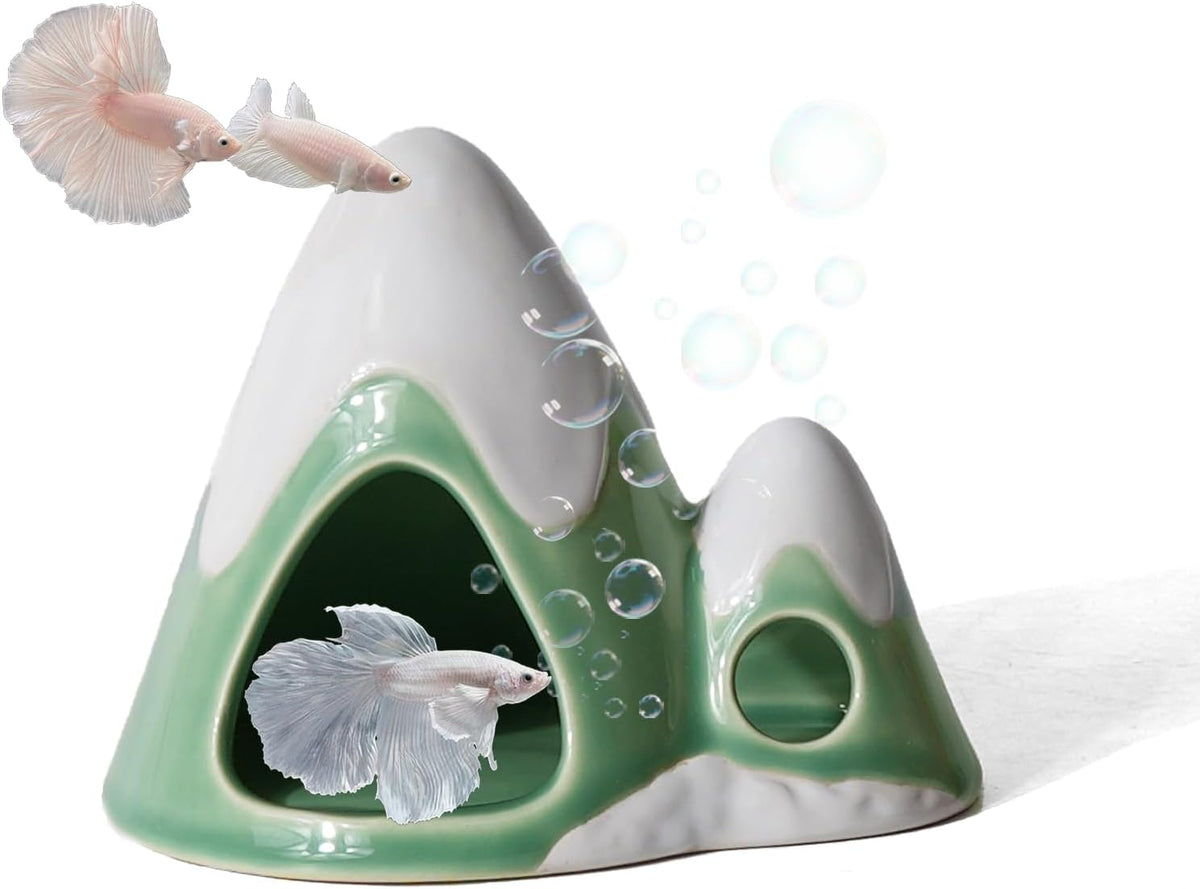 Pink Aquarium Decor Ceramic Cute Strawberry Betta Fish Tank Cave – Essentials for Fish - Mountain-green / Mountain