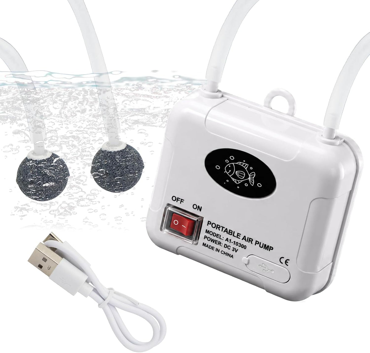 Small Air Pump for Fish Tank 6/12 Gallons - 2 Air Outlets