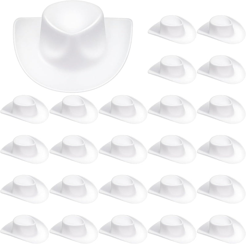24 PCS Mini Cowboy Hat, Plastic Miniature Western Cowgirl Hat for Party Accessories, Cute Doll Hat - White