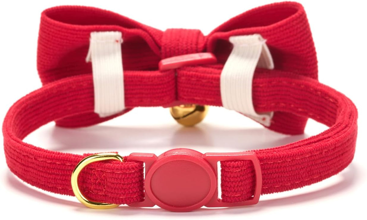 Breakaway Cat Collar with Bow Tie and Bell Adjustable Soft Corduroy - Small: Neck 7.5" - 11.0" / Red - image 2